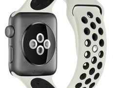 Curea iUni compatibila cu Apple Watch 1/2/3/4/5/6/7, 40mm, Silicon Sport, Crem/Negru