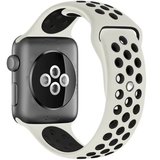 Curea iUni compatibila cu Apple Watch 1/2/3/4/5/6/7, 44mm, Silicon Sport, Crem/Negru